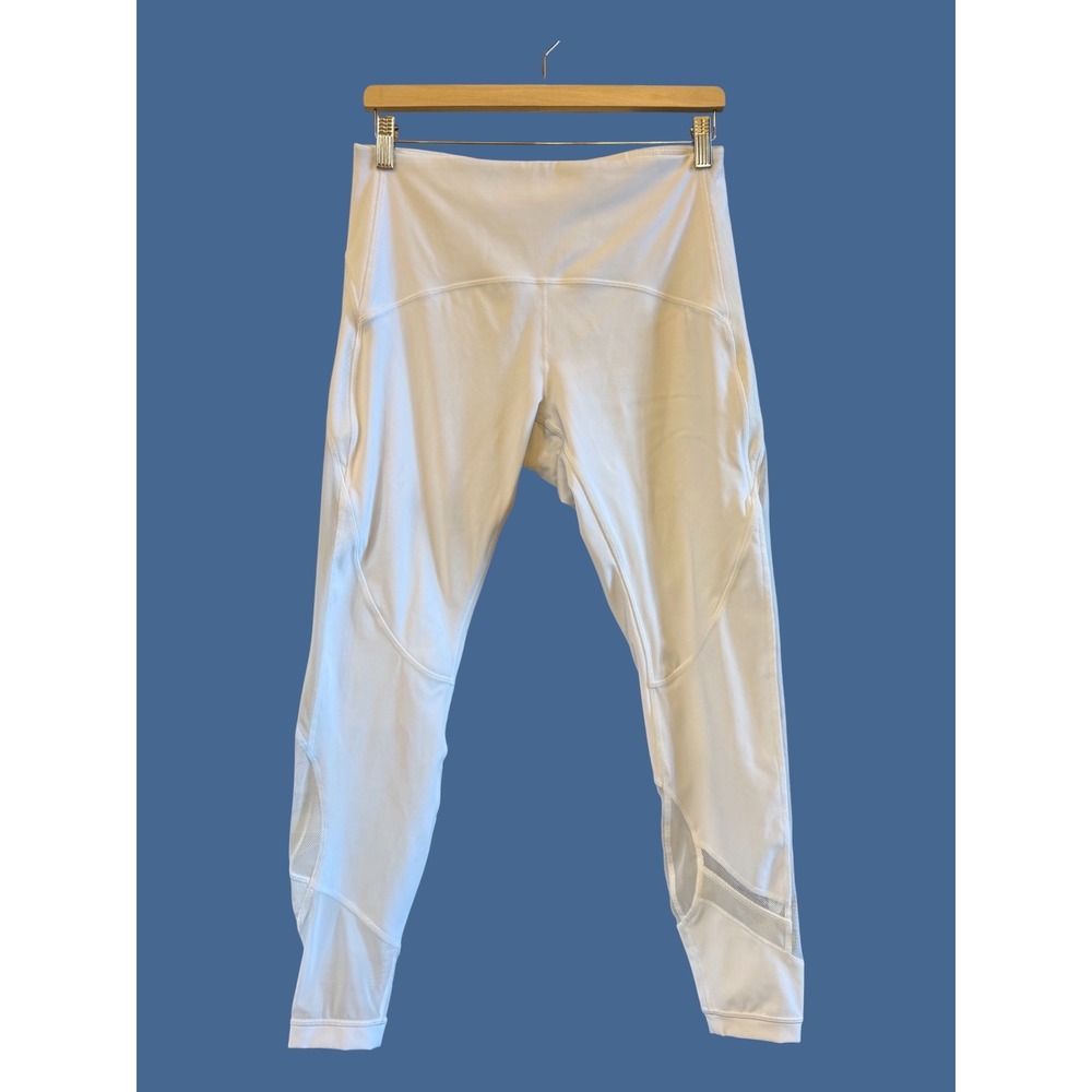 Lululemon White High Rise Mesh Panel 'Clear the Court' Athletic Leggings Size 12